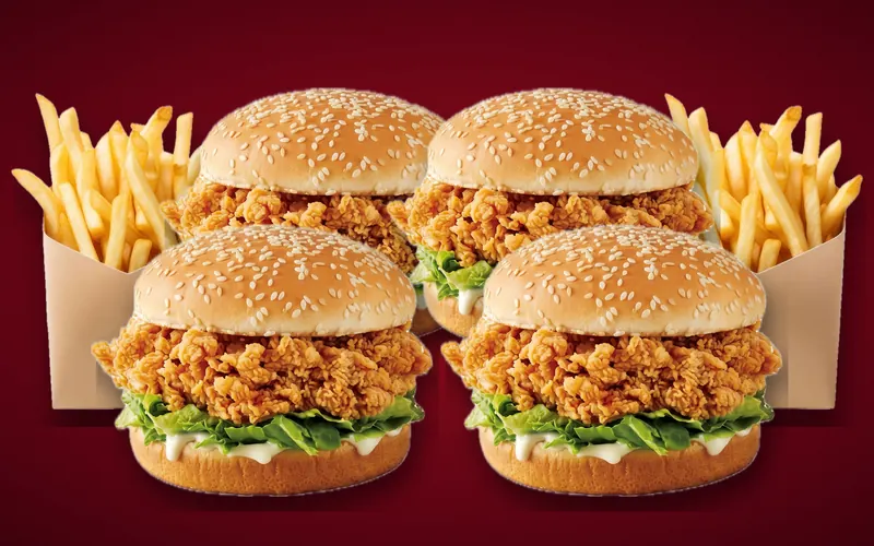 Family Special — 4 Crusty Spicy burgers with fries