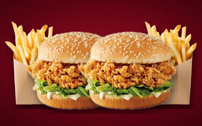 Treat For-2 — 2 Crusty Spicy burgers with fries