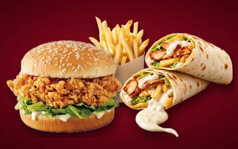 Twin Deal — Crusty Spicy burger, wrap and fries
